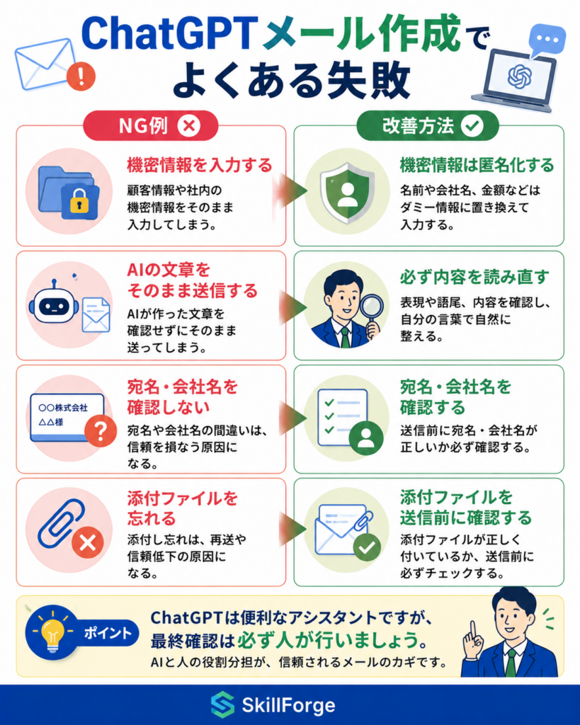 ChatGPTでメールを書く際のよくある失敗と注意点
