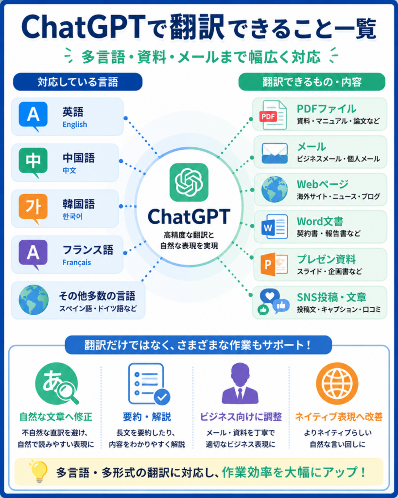 ChatGPTが対応している主な翻訳言語