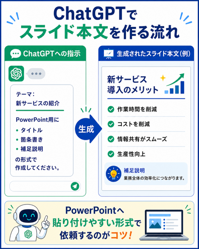 ChatGPTで各スライドの本文を作成する手順