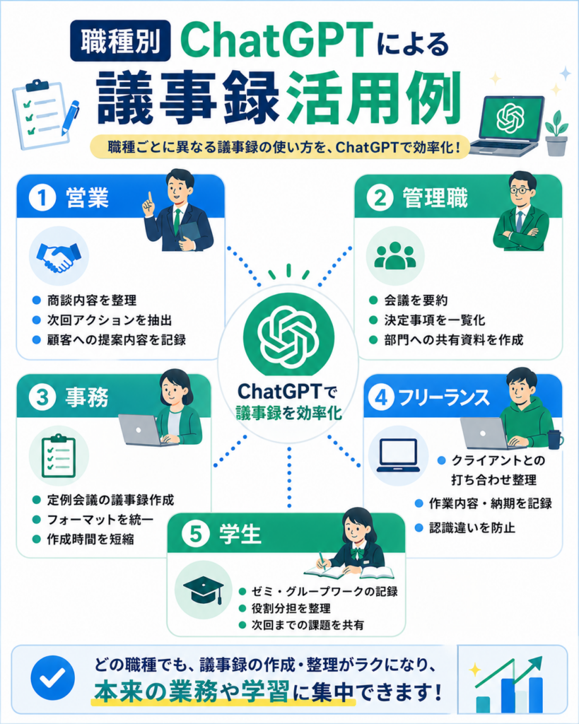 ChatGPTによる議事録作成の職種別活用例