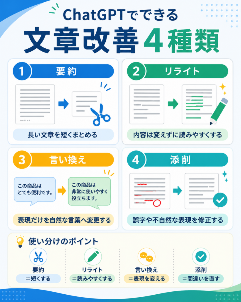 要約・リライト・言い換え・添削の違い
