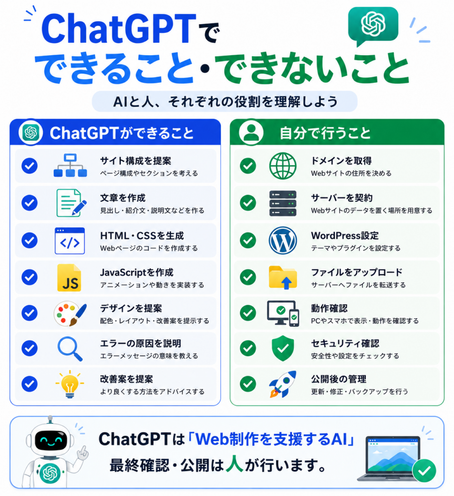 ChatGPTがWebサイト制作で支援できる作業