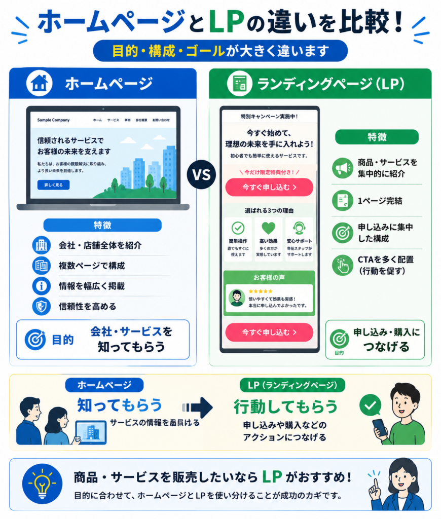 LPと一般的なホームページの違い