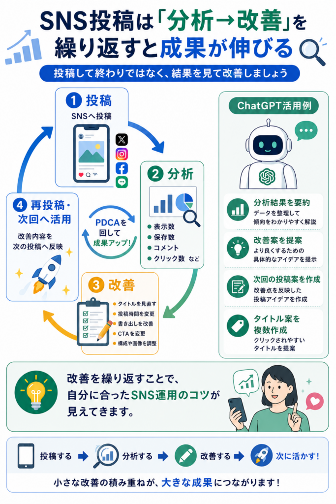 SNS投稿の結果をChatGPTで振り返る流れ